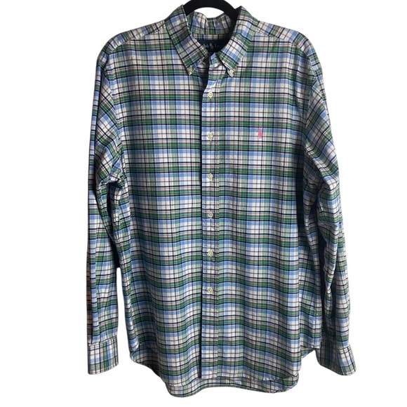 Ralph Lauren Mens Size Large Classic Fit Plaid Button Down Shirt Green Pink Blue - Picture 1 of 6